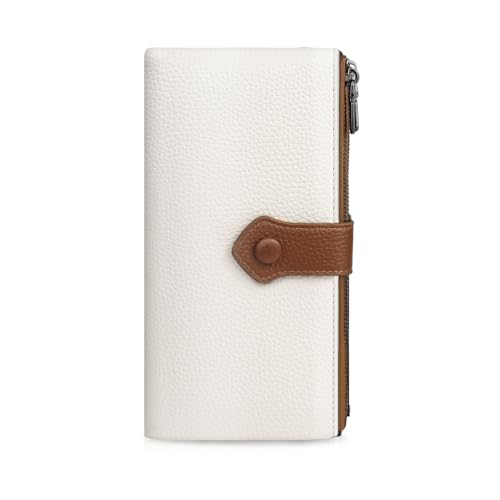 Bifold Women Wallet, Soft PU Leather Long Rfid Women Wallet Large Capacity Credit Card Holder with Zipper Snap and Multi Card Slot for Daily Use (White) - Main Image
