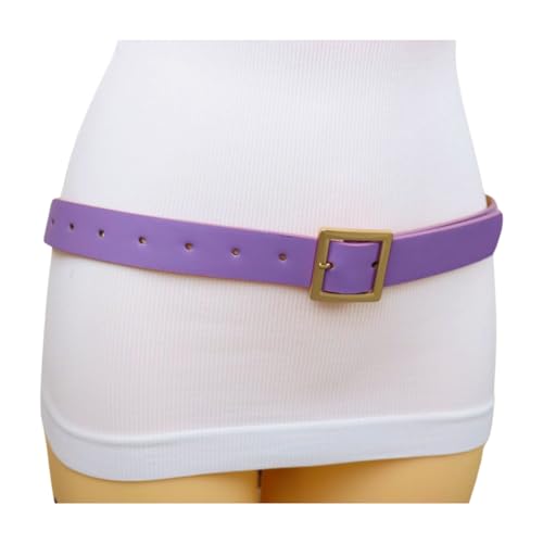 Generic Women Lavender Purple Fashion Belt - Hip High Waist Skinny Band Gold Square Metal Buckle S M z0652