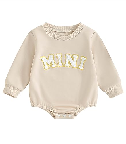 Image of LIOMENGZI Big Sister Baby Brother Outfits Matching Outfit Set Big Sis Bro Shirt/Lil Sis Bro Onesie Crewneck Sweatshirt Romper (Apricot Mini, 6-12 Months)