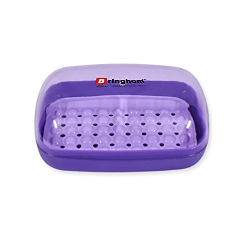 Image of Bringhom Soap Case Holder Box with Transparent Lid and Strainer Tray for Home, Kitchen, Bathroom, Washbasin (Assorted Colour, Plastic) (1)