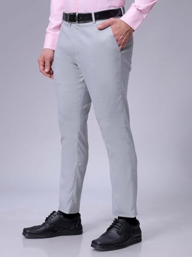 Image of The Indian Garage Co Men Slim Fit Self Design Mid-Rise Stretchable Formal Trousers