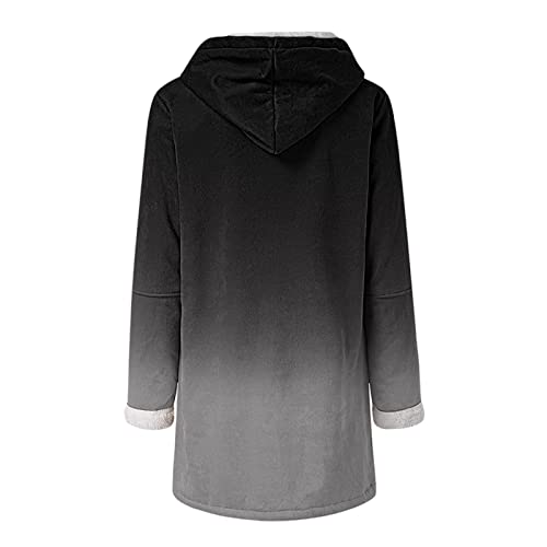 Allasfun Casaco feminino longo com capuz túnica inverno algodão jaquetas de malha casual moletom com