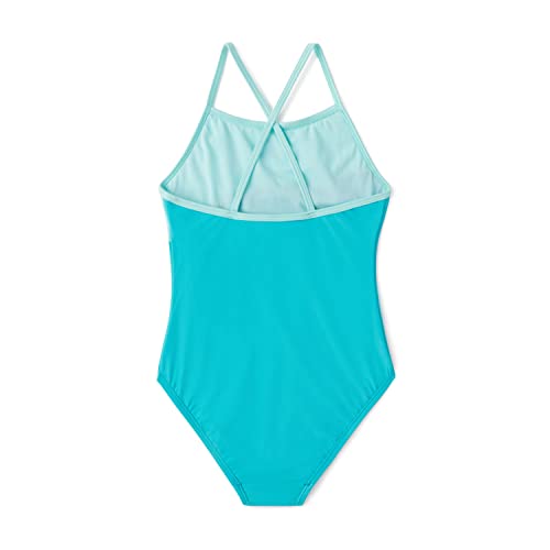 Speedo Girls' Shimmer Color Block One Piece Swimsuit (Big Kid) Scuba Blue, 142