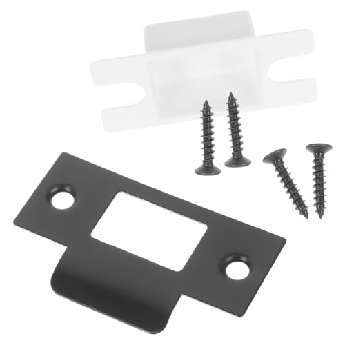 SHINEOFI Plaque De Gâche De Porte Métal Plaque De Renfort De Pêne Dormant Kit De Guidage Pour Serrure De Porte Noir