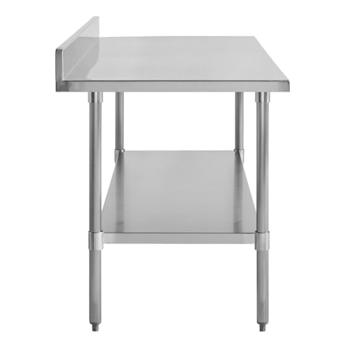 Image of Kratos Stainless Steel Kitchen Prep Table 72 inchx30 inch with Backsplash and Undershelf, NSF Worktable for Restaurants - 16ga /304SS