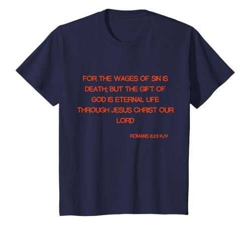 Romans 6:23 KJV Bible Scripture Verse T-Shirt, Youth, Navy Blue, X-Small