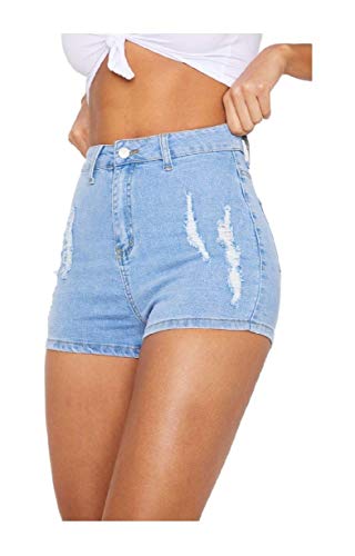 VITryst Women Boyfriend Solid Distressed Denim Body Enhancing Jeans Short Light Blue XS