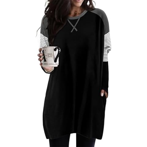 KISSMODA Womens Fall Tunic Tops for Leggings Casual Long Sleeve Long Tunic Top Shirts with Pockets Black Cover