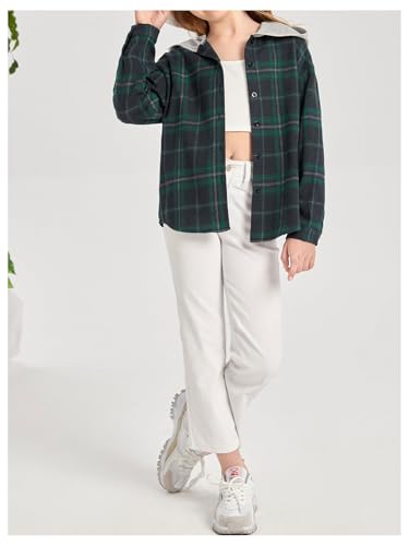 Milumia Girl's Plaid Button Down Jacket Hooded Neck Long Sleeve Casual Outerwear4