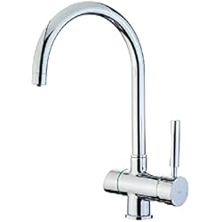 Fregadero Angular Teka Teka OS 200 - Grifo de Cocina Monomando, Función para Agua Filtrada, 2 Salidas Independientes, Caño giratorio, Aireador Anti-Calcáreo, Filtro No Incluido, Color Cromo