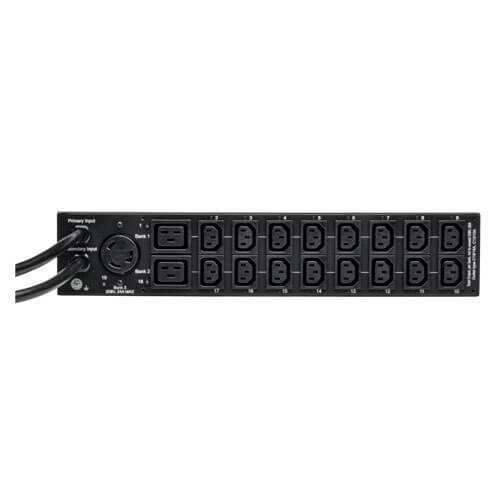 Tripp Lite 5.76kW Single-Phase ATS/Switched PDU, LX Platform Interface, 208/240V (16 C13, 2 C19 & 1 L6-30R) 2 L6-30P Inputs, 2U Rack-Mount, TAA (PDUMH30HVATNET),Black