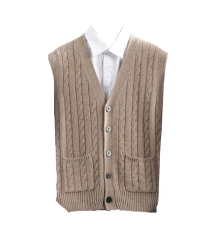Men's V-Neck Knitted Cardigan Vest Twisted Flower Business Button Down Knitted Sleeveless Sweater Vest