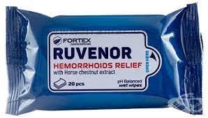 Ruvenor Soulagement des hémorroïdes. Lot de 3 de 20 lingettes humides, 60 pièces