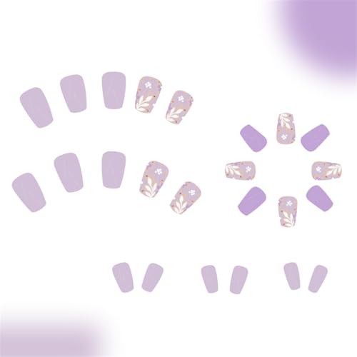 24pcs Prensa en las uñas Puntas Francesas Puntas cuadradas Consejos Diseños Uñas falsas Uñas acrílicas artificiales Cubiertas completas False Nails