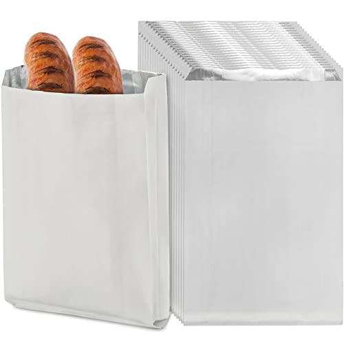 DEAYOU 150 Pack 4 LB Foil Hamburger Wrappers,16 × 3.8 × 25 cm Grease Resistance Paper Foil Hot Dog Bags, Insulated Aluminum Foil Sandwich Wrap Sleeves, for Fast Food, Food Truck, Serving, BBQ