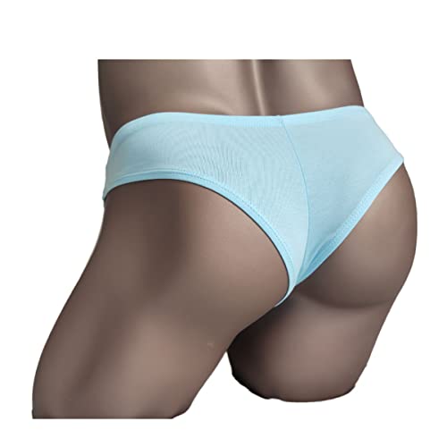 Kitsedit Men's Cotton Thong Big Pouch Sexy Soft Stretchy Black/Grey/Pale Blue 3 Pack (M) #TOP2