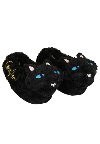 Fun Costumes Coraline Cat Adult Slippers - Polyester, Embroidered Details, Foam Soles, Anti-Slip Grips, Officially Licensed