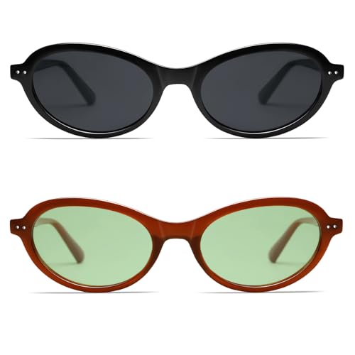 Image of VANLINKER Trendy Oval Polarized Sunglasses for Women Men Small 90s Style Retro Cat Eye Frame Narrow Sleek Design VL9847