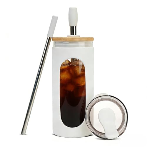 Sursip 20 oz Glass Tumbler with Lids and Straws, Iced Coffee Cups