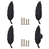 4 Pcs Feather Cabinet Knobs, Vintage Feather Decorative Knobs Zinc Alloy Single Hole Pulls Handles for Dresser Drawer Cupboard Door Wardrobe Kitchen Furniture Pulls Fittings (Black)