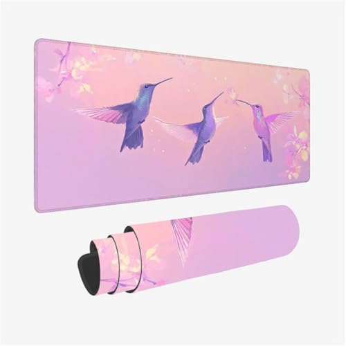 Tapis de Souris XXL 700 x 300 x 3mm, Oiseau Tapis de Souris Fleur Pattern avec Base en Caoutchouc Antidérapant Surface, Imperméable Mouse Pad avec Bords Surpiqués Désign, Decoration Bureau,Model963