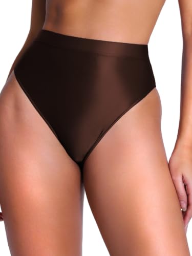 Kaei&Shi High Waisted Rave Bottom,High Cut Brazilian Cheeky Panties,Tummy Control Underwear Festival Shorts Coffee Brown Medium