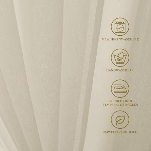 CUCRAF Transparente Gardinen mit ösen Vorhänge Wohnzimmer & Schlafzimmer, H195 x B140cm 2er Set Vorhänge Leinen… – Ansicht 6