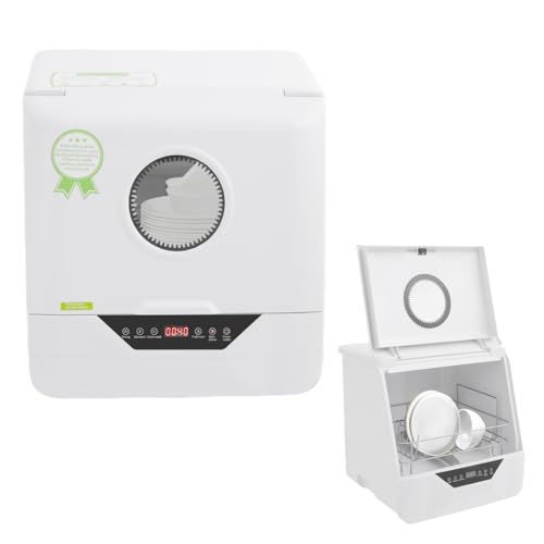 HuKaiL Lavavajillas, mini lavavajillas de mesa con 4 modos de lavado y depósito de agua de 6 L, 19 mins (purga de fruta)/ 29 mins (rápido)/39 mins (estándar)/49 mins (fuerte), control táctil para