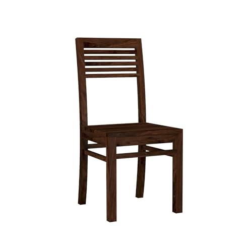 Image of 5 Line Wooden Dining Chairs Set of 2 for Kitchen & Dining Room, Two Seats, Solid Sheesham Wood, Walnut Finish