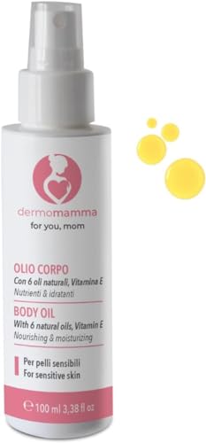 DERMOMAMMA Aceite Corporal Seco - 100ml - Para la Piel en el Embarazo y la Lactancia con Ingredientes Seguros y Eficaces contra las Estrías, Elasticidad, Hidratación y Firmeza