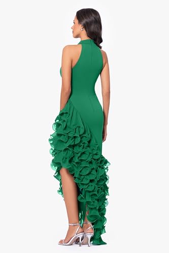 Image of Betsy & Adam Women's Betsy & Adam Women's High-Low, Halter Neck, with Cascading Ruffle Detail and Fitted Silhouette