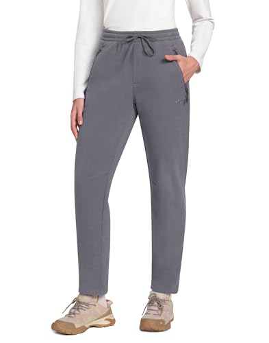 Pioneer Camp Women's Fleece Pants Mid-Layer Hiking Pants Straight Leg Thermal Winter Sweatpants with Zipper Pockets Dark Grey