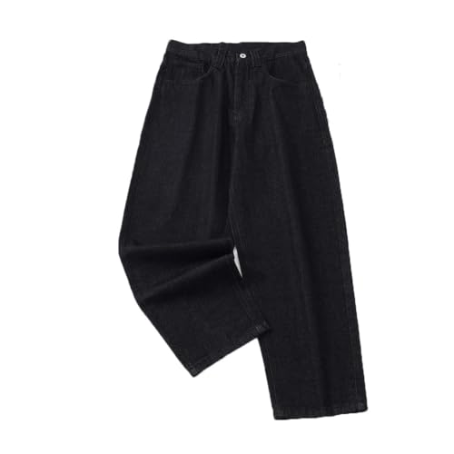 Men’S High Waist Baggy Jeans Streetwear Loose Fit Denim Pants Casual Button Fly Solid Color Jeans3