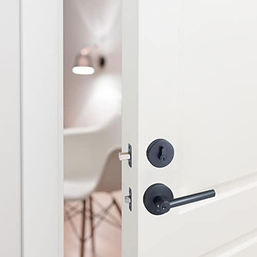Image of Design House Eastport Keyed Entry Door Lever, Matte Black | Surface, Contemporary /Modern, Zinc, Hardware, 582650