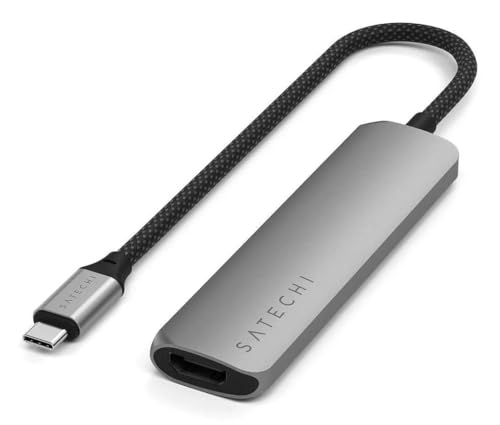 SATECHI 4-in-1 USB C Hub Slim Plus Multiport Adapter with HDMI 4K@60Hz, 100W USB-C PD Charging, 2x USB-A Data Ports for MacBook Air & Pro M5 M4, iPad, iPhone, Windows and Type-C Devices – Space Grey