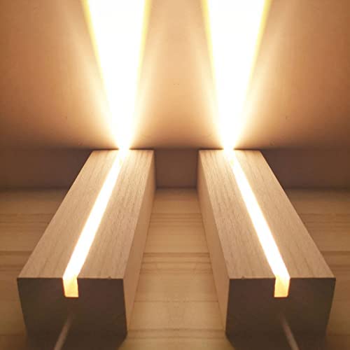 Gotrain 2 luces LED de noche de madera, base rectangular de madera iluminada de color cálido para placa acrílica y placa de vidrio