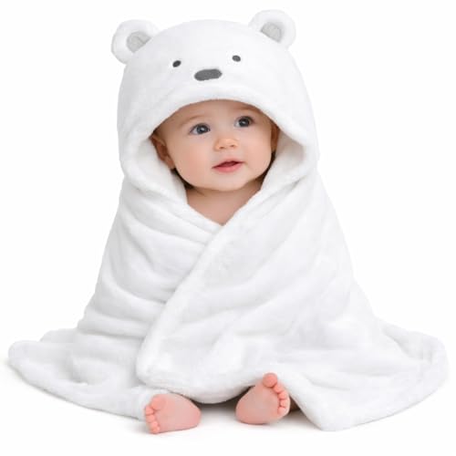 Image of First Kick New Born Baby Blanket Pack of Super Soft Bathrobe Wrapper Bath Towel for Boys, Girls, Babies (White Puppy, Length 82 cm x Width 82 cm, 0-12 Months)