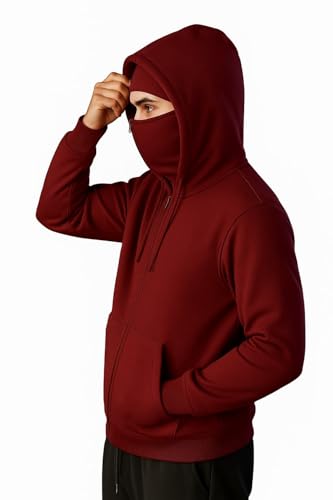 Image of JUGULAR Men's Cotton Solid Hooded Neck Full Sleeve with Mask Sweatshirt