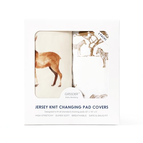Image of GRSSDER Stretch Ultra Soft Jersey Knit Changing Pad Cover Set 2 Pack, Change Table Pad Covers Fit 32 inch /34 inch x 16 inch Pads Safe and Snug, Stylish Elk Animals Pattern