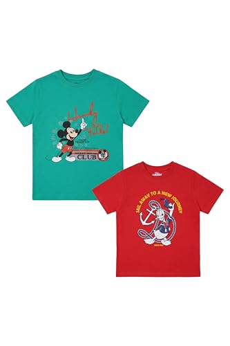 Disney Mickey Mouse & Donald Duck Toddler Boys T-Shirt Pack 2-Piece Graphic Printed Top Set Oversized Drop Shoulder Design Iconic Character Artwork Soft Breathable Fabric Casual Streetwear Style