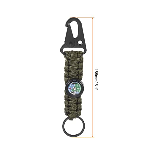 PATIKIL Paracord Keychain, Braided Lanyard Key Clip Holder Leather Belt Survival Keychains with Compass for Keys Men, Women, Green - Image 2