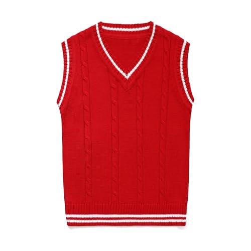 Knitted Vests for Kids Boys Girls V Neck Sweater Vest Sleeveless Ribbed Pullover Knitwear School Uniform Clothes