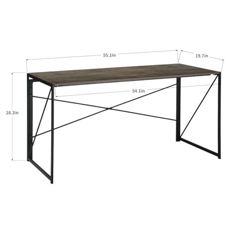 FurnitureR 32\'\' Folding Desk No Assembly Required Desk 2 Tier Computer Desk for Study Home Office, Portable Foldable Laptop Table with Metal Frames/Wood Top, Rustic Brown (Vintage Brown, 55.1 Inch) - Thumbnail 2