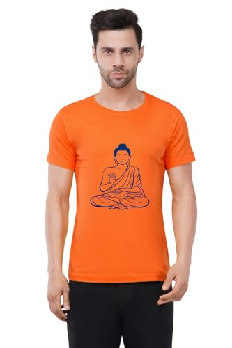 Image of Caseria Men's Cotton Printed T-Shirt -Buddha | 100% Cotton | Half Sleeves | Regular Fit | Printed | Round Neck | Graphic T Shirt