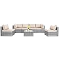 Shintenchi 7 Pieces Outdoor Patio Sectional Sofa Couch, Silver PE Wicker Furniture Sets, Patio Conversation Sets with Washable Cushions Glass Coffee Table for Garden, Poolside, Backyard, Khaki