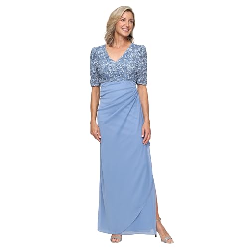 Image of Alex Evenings Women's Wedding Guest Dress with V-Neck Stretch Sequin Bodice and Empire Waist (Petite and Regular Sizes)