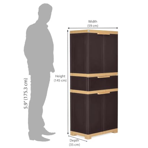 Image of Nilkamal Freedom FMDR1CE Plastic Wardrobe for Storage|3-Year Warranty |Clothes Cupboard with Shelves & Utility Drawer |Almirah for Home, Living Room, Bed Room| Adults & Kids|Weather Brown /Biscuit