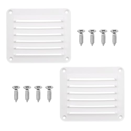 uxcell Louvered Vent, 2Pcs 5.5"x4.84" - Nylon Boat Marine Square Air Vent, Flush Ventilation Grille with Screws, Louvered Ventilator Grill Cover for Caravan Marine Boat Yacht (White)
