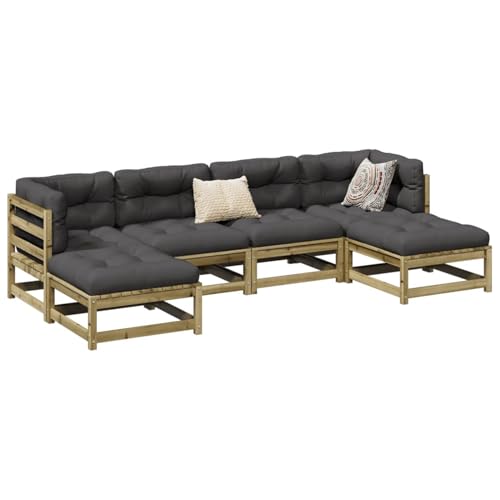 Gecheer Muebles de Jardin,Sofa Jardin Exterior,Muebles terraza y Jardin,Sofás Patio,Juego de sofás de jardín 6 Piezas Madera de Pino impregnada M14#