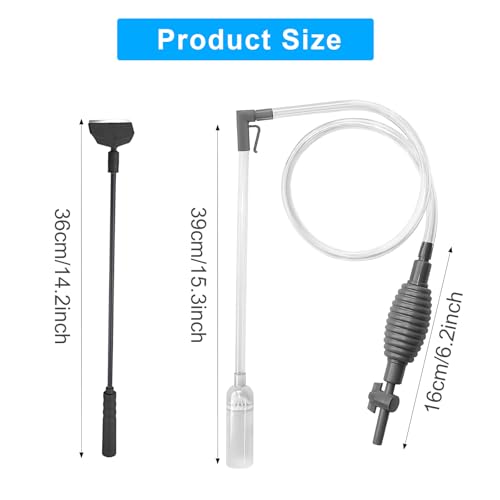 Mulmsauger Aquarium, 3 in 1 Aquarium Reinigungsset 1,7m Fish Tank Wasserwechsel Aquarien Sauger mit 3 in 1 Algenschaber für Fischwasserglas und Wasserwechsel